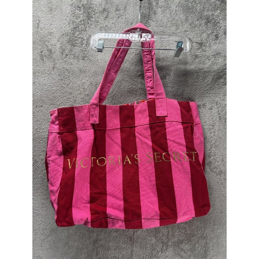 Victoria’s Secret Large Pink & Red Stripe Canvas Tote/Beach Shoulder Bag